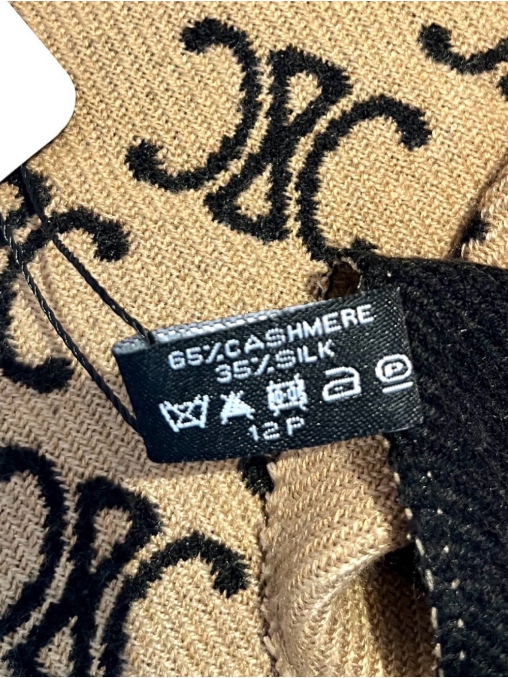 New Cashmere Silk Blend Double Sided Monogram Fringe Oversized Shawl Wrap 72x26 - Picture 6 of 10